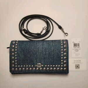 Coach Blue Denim Shoulder Bag with Silver Accents